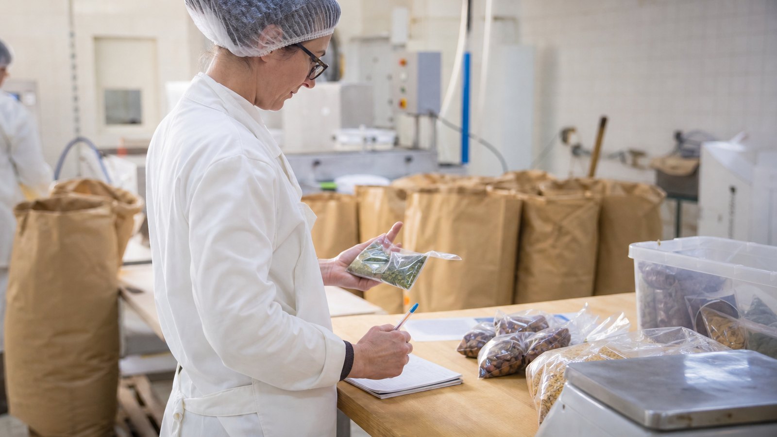 Matières premières étiquetées dans un atelier alimentaire